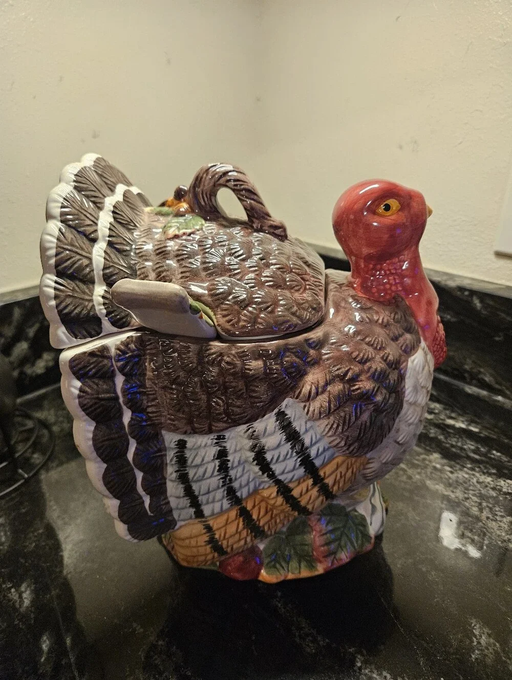 Vintage Ceramic Turkey Soup Tureen Matching Acorn Ladle Excellent Condition,